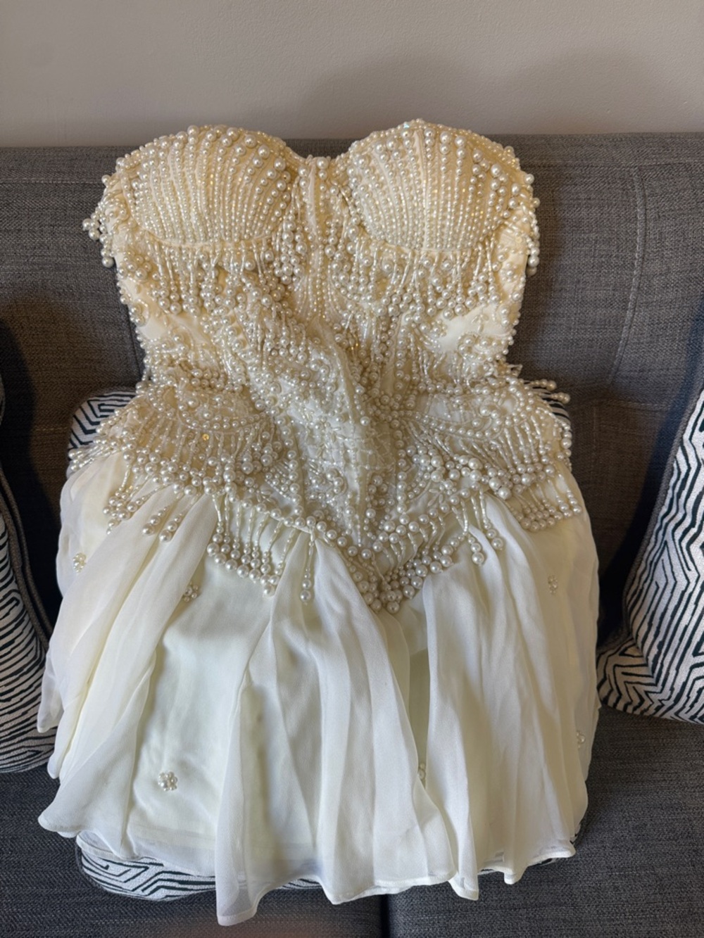Ivory Pearl-Embellished Strapless Mini Dress - Picture 3 of 5